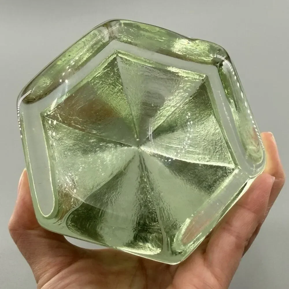 Vintage Green Glass Pyramid Paperweight Geometric Art Glass Sculpture Decor